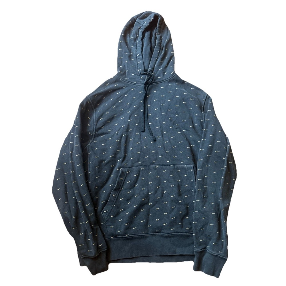 Nike Hoodie Mens Medium Black All Over Mini Swoosh‎ Pullover